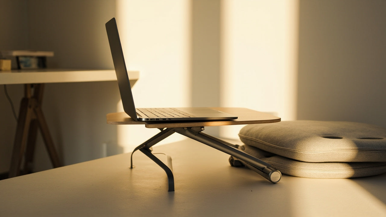 bureau minimaliste avec accessoires ergonomiques pour confort et productivité en télétravail