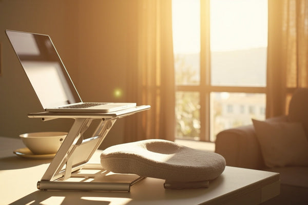 bureau minimaliste avec accessoires ergonomiques pour confort et productivité en télétravail